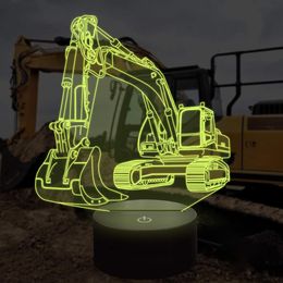 3d Night Light Cool Bulldozer Truck Excavator Car Tractor Vehicle LED Night Lampe For Kids Table Table Lampe décorative Enfants Cadeaux