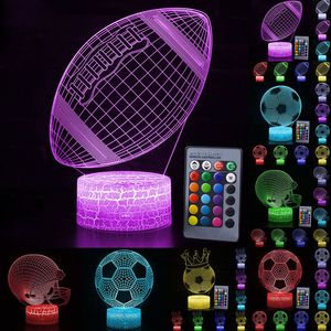 3d Night Light Led Table Desk Lamp Rugby voetbal Remote Touch Control Kids Halloween Gift Home Decoratie D30 Y201006