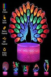 Veilleuses 3D colorées 3 plaques acryliques multi-forme lampe de base à LED jeu musique basket-ball paon Animal amour lumière pour enfants cadeau 3347194