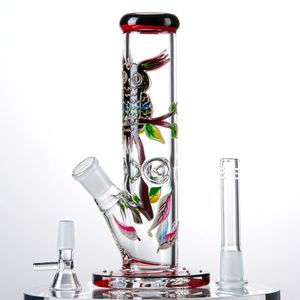 3D Owl 5mm d'épaisseur Ddiffused Downstem Glow In The Dark Hookahs Straight Perc Water Glass Bong 8Inch 18 Joint Femme Oil Dab Rigs LXMD20106