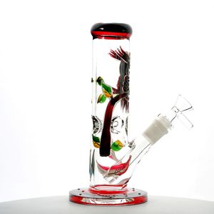 Tuyau d'eau à tige descendante diffusée, plate-forme Dab, Perc droit, hibou 3D, narguilé, bong en verre, brille dans le noir, Joint femelle de 18mm avec bol