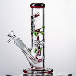 3D Hibou Narguilés Bongs En Verre Vivid Conduites D'eau Diffusées En Bas De La Tige Droite Perc Oil Dab Rigs Glow In The Dark 18mm Joint Femelle Avec Bol 5mm D'épaisseur