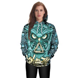 3D Uil Print Sweatshirt Unisex Nieuwigheid Hoodie Lange Mouwen Pullover Trekkoord Cool Design met Zak voor Mannen en Vrouwen
