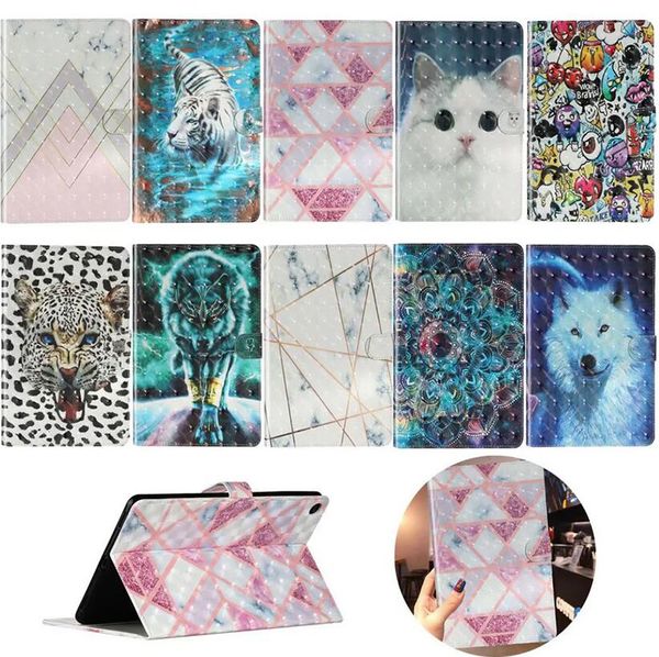 Fundas para tabletas con tapa de cuero pintadas en 3D para iPad Air 1, 2, 9,7, 10,2, 10,5 mini 12345 11 Pro, funda protectora para tarjeta de identificación de tableta con gato tigre de mármol