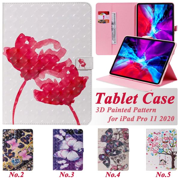 Étui antichoc pour tablette Apple iPad 10.2 Mini 6/5/4 Air 3/2/1 Pro 11/10.5/9.7 pouces Papillon 3D Peinture colorée Flip Kickstand Housse de protection avec fentes pour cartes