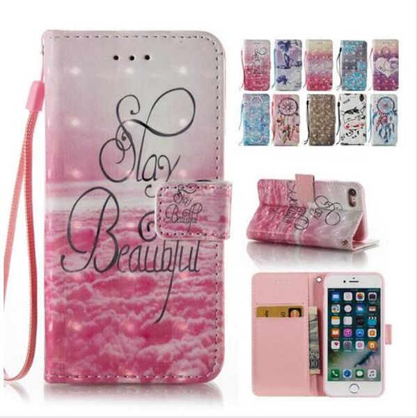 Funda tipo billetera de cuero PU con tapa de flor de mandala atrapasueños 3D para iphone 8 7 6 6S Plus X XS XR XS MAS 6.1 6.5 pulgadas Galaxy S7 S8 S9 Plus Nota