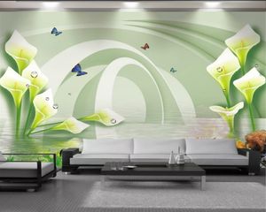 3D Papier Muur Mooie Calla Lily 3D Wallpaper Custom Romantic Flower Decoratieve Home Decor 3D Wallpaper