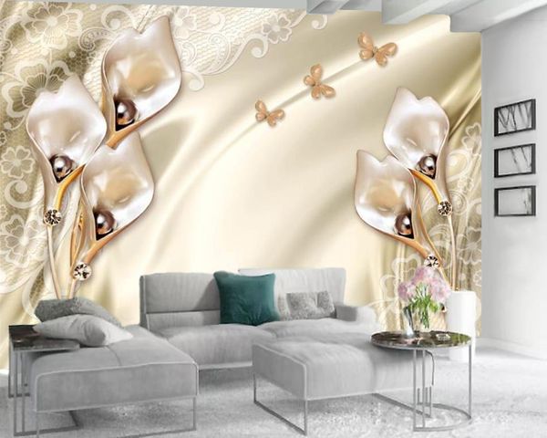 Mur de papier 3d violet perle Calla Lily 3d papier peint HD décorations intérieures supérieures 3d papier peint fleur de luxe
