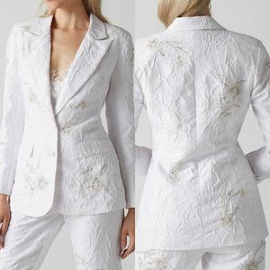 3D Patroon Wedding Dames broek Pakken Slim Fit Floral Long Jacket Guest Wear Prom Party Formele 2 stuks
