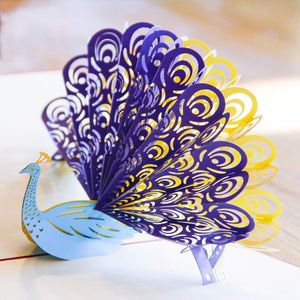 3D Peacock pop-up wenskaart lasersnijden Retro enveloppen ansichtkaart hol gesneden handgemaakte Bedankt uitnodigingskaart Kirigami Origami