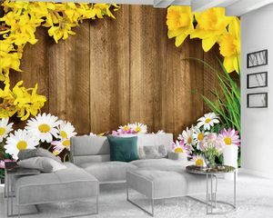 Papier peint photo 3D papier peint 3D pour chambre à coucher romantique planches de bois vintage fleurs colorées salon chambre revêtement mural papier peint HD