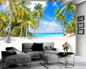 Papier peint Photo 3D magnifique cocotier | Papier peint 3D au bord de la mer, paysage marin romantique, papier peint décoratif en soie 3d