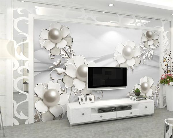 Papel pintado con foto 3d, moda personalizada, estéreo, joyería de perlas, flores, TV, fondo, decoración de pared, pintura