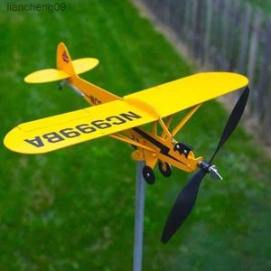 3D Piper J3 Cub Wind Spinner Vliegtuig Metalen Vliegtuig Windwijzer Outdoor Dak Wind Richting Indicator Windwijzer Tuin Decor L230620