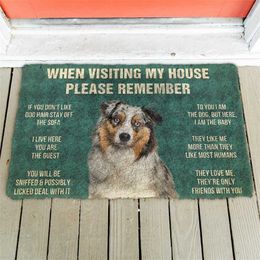 3D s'il vous plaît rappelez-vous les règles de la maison du chien de berger australien paillasson antidérapant porte tapis de sol décor porche paillasson 211204