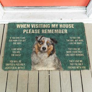 3D Houd er rekening mee dat de Huisregels van Australian Shepherd Dog Doomat Antislip Deurvloer Matten Decor Porch Deurmat 211204