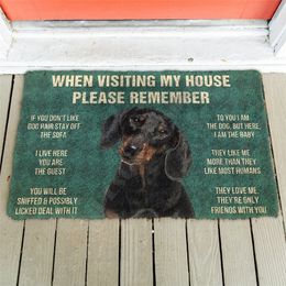 3D s'il vous plaît rappelez-vous teckels chien règles de la maison paillasson antidérapant porte tapis de sol décor porche 220301