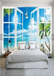 PO 3D PO PAPE WALLAGE BLUE CLOU BLANC Clouds Cocotit Tree Beach Seaview Mural Wallpaper 3d pour le salon Chambre Papel de Parede5853062