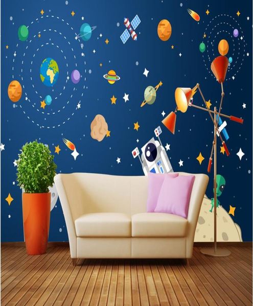 Papel tapiz 3d po en la pared mural personalizado Dibujado a mano dibujos animados nave espacial estrellada cósmica decoración del hogar papel tapiz para habitación para paredes 8868559