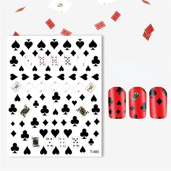 Jeu de poker 3D Adhésif Autocollant à player Cartes de conception décorations de manucure Lettre de coeur Sliders pour décalcomanies à ongles