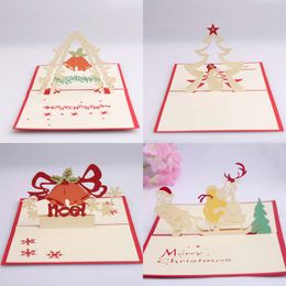 3D Pop Up Christmas Bell Snowman Deer Tarjetas de felicitación hechas a mano Invitaciones de fiesta Tarjeta de papel Postales de regalo