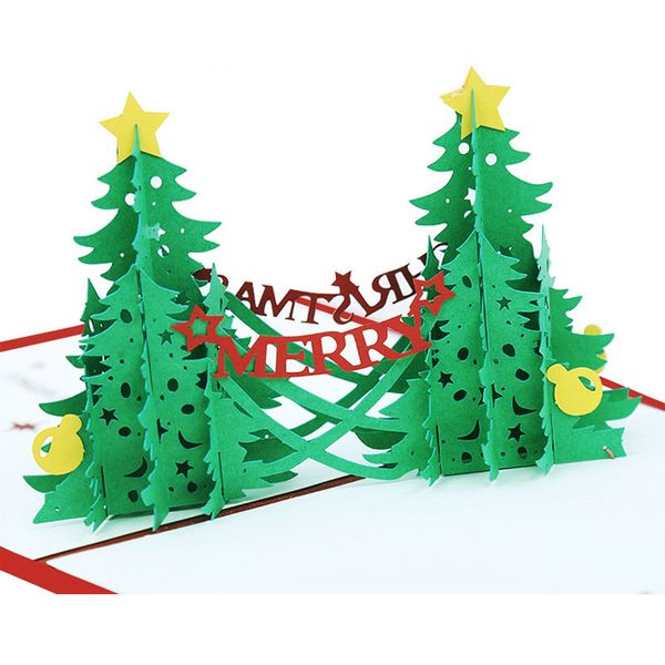 3D Happy Christmas Tree Tarjetas de felicitación Merry Xmas Party Invitaciones Papel Postales hechas a mano Suministros festivos