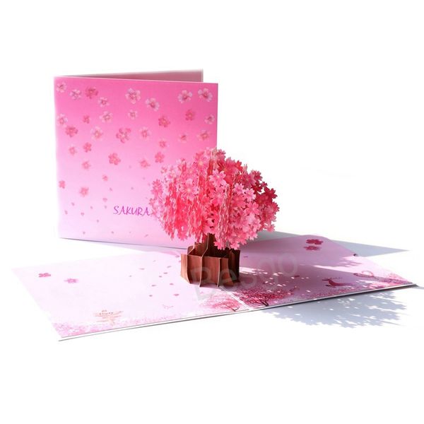 Tarjeta de felicitación emergente 3D Postales estereoscópicas Rose Sakura Invitación de boda Tarjetas de cumpleaños Regalo del día de la madre de San Valentín BH5826 TYJ