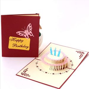 Mignon 3D Gâteau D'anniversaire À La Main Avec Bougie Cartes De Voeux Cadeaux Créatifs Carte Postale Heureux Fête De Fête Fournitures Pour Enfants Fille