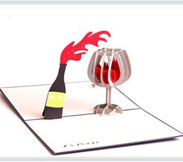 Cartes de voeux de vin rouge 3D Pop Up Valentine039 Day Birthday Invitation Cade-cadeau Carte de fête Festive Party Supplies8345123