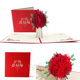 3D Pop Up Rose Cartes de voeux Anniversaire Saint Valentin Carte de félicitations Invitation de mariage Carte de voeux Thanksgiving BH8337 TQQ