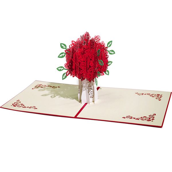 Cartes de vœux Pop Up Rose 3D, invitation de mariage, carte de vœux de Thanksgiving, carte de félicitations pour la Saint-Valentin, Tarjetas De Felicitacion De Rosas Emergentes 3D