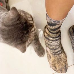 3D -printdieren Sock Cat Tiger Dog Leopard Funny Socks for Women Men Men High Ankle Socks Cosplay Halloween Costumes Accessoires