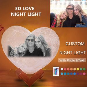 Veilleuse personnalisée imprimée en 3D, avec PoText Moon, lampe personnalisée en forme de cœur, cadeau de Festival pour enfants, 220623