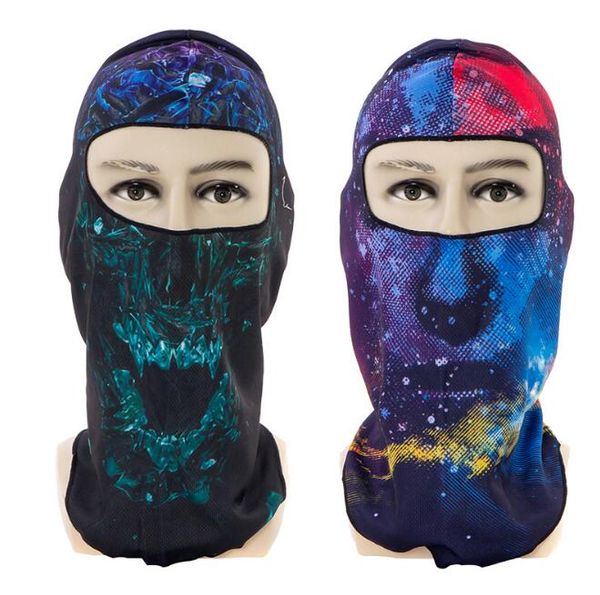 Conception d'impression 3D Crâne masque complet vélo cyclisme casquettes de protection moto cou masque cyclisme squelette capuche chapeaux masques de fête