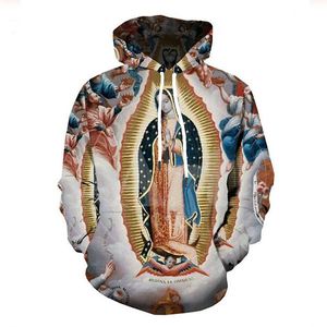 Mode d'impression 3D harajuku Dame de Guadalupe Sweat à capuche pour homme Femme Printemps Automne Pull à capuche Hauts Vêtements de sport Survêtement Sweat-shirts Envoyer un cadeau