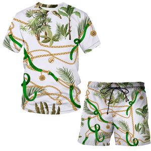 Ensembles de chaîne de fer d'impression 3D T-shirt de luxe Top Harajuku Camiseta Streatwear Cool manches courtes O-cou homme / femme ensembles vêtements pour hommes X0909