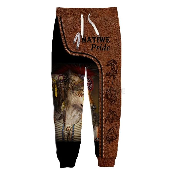 3D-Druck Männer Frauen Native Indian Wolf Sweat Harajuku Ganzkörper-Jogginghose Winterhose Lässige lustige Hose003