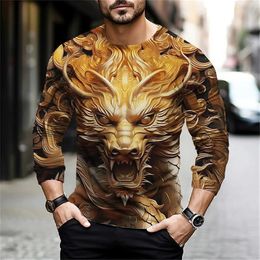 T-shirt à manches longues pour hommes, imprimé en 3D, avec image d'animal, surdimensionné, col rond, vêtements décontractés, pull de luxe, Top 240130