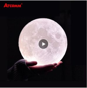 3D-print Moon LED Tafellampen USB Geschakelde Touch / Afstandsbediening LED Nachtlampje 10 Niveaus Dimbaar met 24 Key RGBW-controller