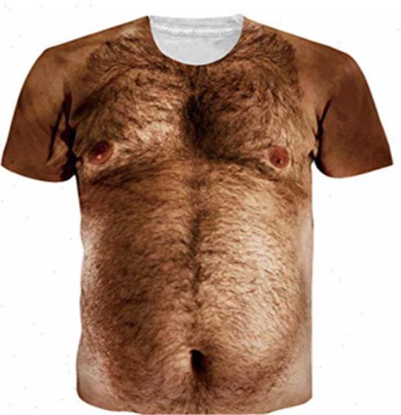 Camiseta con estampado en 3D para hombres animales desnudos peludo hombre desnudo músculo pecho muscular divertida camisetas falsas Harajuku Stranger2278767