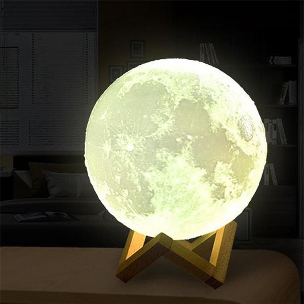 3D imprimer USB Lampe de lune rechargeable 16 couleurs LED Changable Night Moonlight Creative Touch Interrupteur Moon Light for Home Decoration G202T