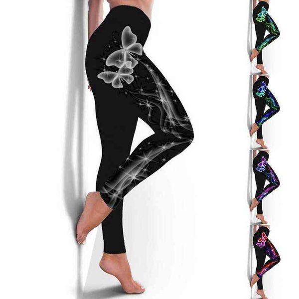 Pantalons de yoga imprimés en 3D Vêtements de sport d'entraînement maigres pour femmes Leggings de gymnastique Fitness Sports Pantalons de femme recadrés Calzas Deportivas Drops H1221