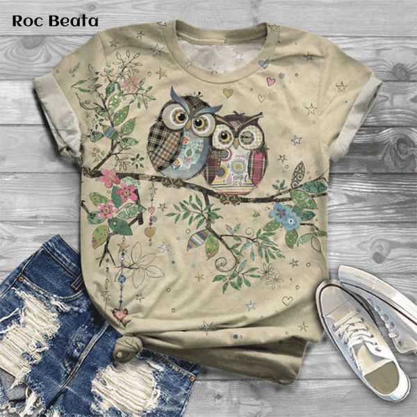 3D Imprimé Animal O-Cou Tops Chemise Femmes Vintage T-shirts Filles Manches Courtes Plus Taille Tops Tee Y0629