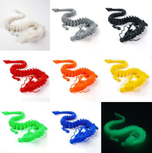 Terrou de poisson dragon articulé imprimé 3D Aménagement paysaging chinois long ornement flexible jouet modèle de bureau à domicile décoration d'enfants cadeaux