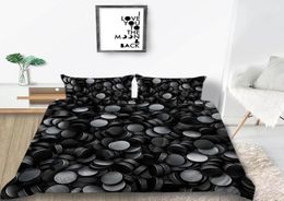 3D -geprinte beddengoedset Creatieve ronde plak zwart dekbedoverkap king size queen