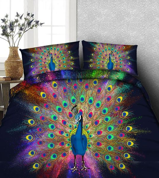 Juego de ropa de lecho de pavo de pavo de color de color 3D 3D Twin Full Queen King Size Bedlothes Cubiertas de décimo 34pcs 600TC Azul Colterador SE47938333