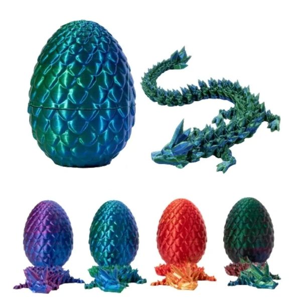 Dragon de cristal de gemme imprimé 3D avec un œuf de dragon articulations posables fidget Toys Chinois Dragon Desktop Ornement pour les enfants décor pour les enfants