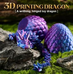 3D-geprinte Gem Dragon Crystal Dragon Egg draaibare en beweegbare gewrichten 3D gelede draak speelgoed voor autisme ADHD kinderen geschenken