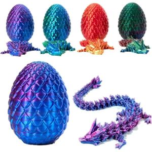 3D-geprinte Gem Dragon Crystal Dragon Egg draaibare en beweegbare gewrichten 3D gelede draak speelgoed voor autisme ADHD kinderen geschenken