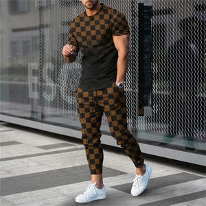 3D geprinte korte mouwen t-shirtlong broek retro trend jogging sportkleding casual straatkleding heren sportkleding set 240524